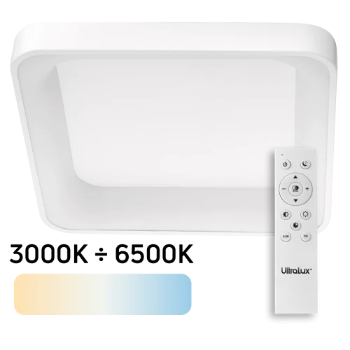 LED Димираща CCT плафониера с дистанционно управление, Бяла, max. 72W, 3000K-6500К, 220-240V AC, Квадрат, IP20