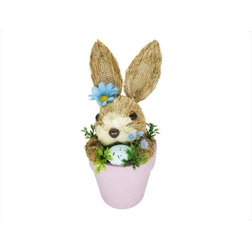 Великденска декорация розова кашпа със заек