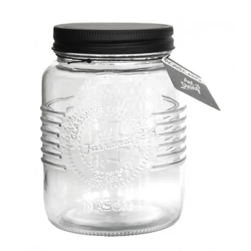 Стъклен буркан с метална винтова черна капачка