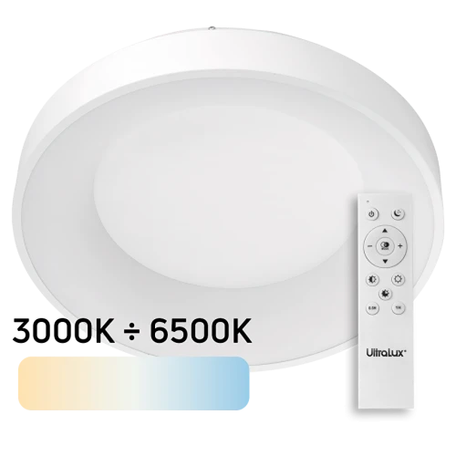 LED Димираща CCT плафониера с дистанционно управление, Бяла, max. 72W, 3000K-6500К, 220-240V AC, Кръг, IP20