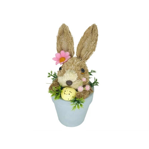 Великденска декорация синя кашпа със заек
