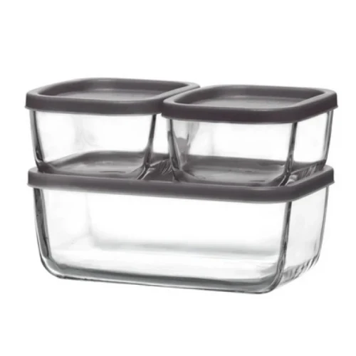 Комплект от 3 стъклени кутии със сиви капаци
