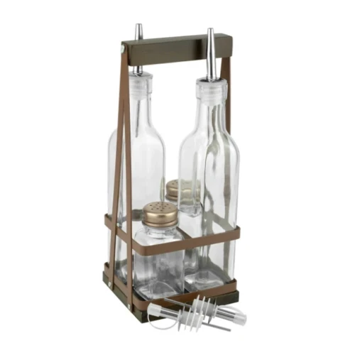 Оливерник 4-ка стъкло/дърво/метал 280мл/65мл бронз