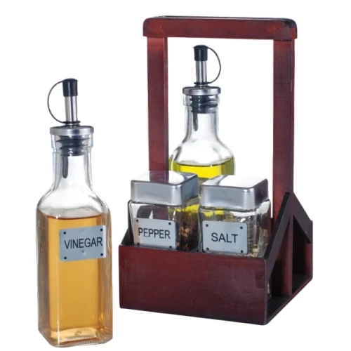 Стъклен оливерник на дървена стойка