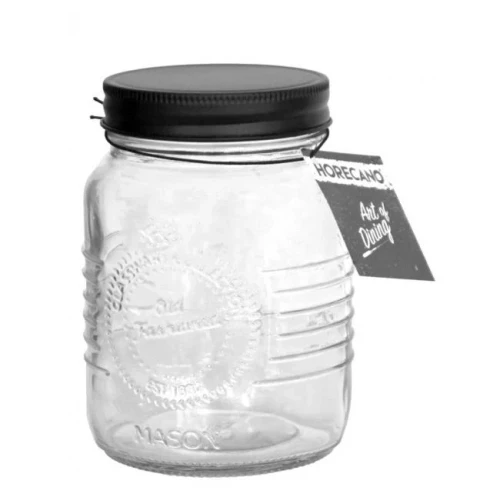 Стъклен буркан с метална винтова черна капачка