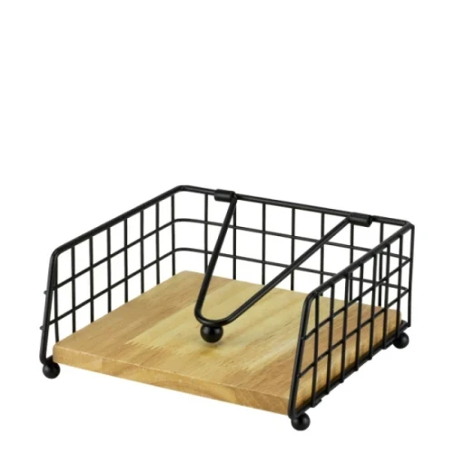 Салфетник хоризонтален метал/дърво 18x18xh7см черен