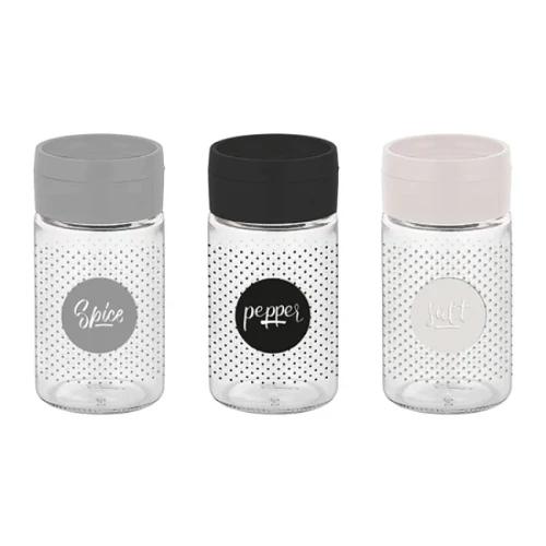 Стъклена солница с декор и пластмасово капаче