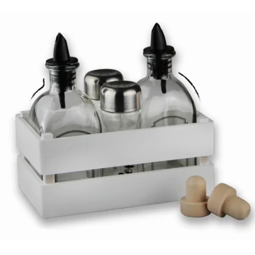 Стъклен оливерник от 5 части в бяла дървена касетка