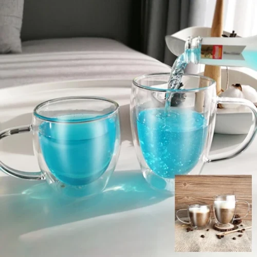 Стъклена двустенна чаша за топли напитки с дръжка